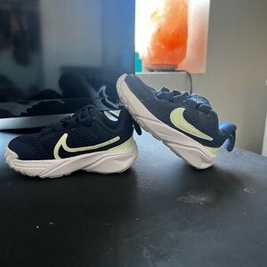 Nike Navy and Lime Youth Running Sneakers
